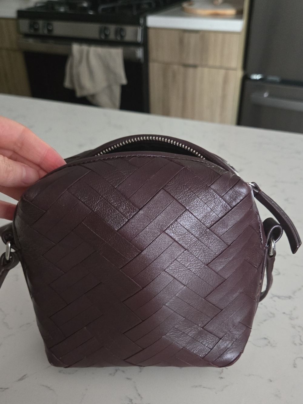 Massimo Dutti Leather Crossbody Bag Aubergine Color